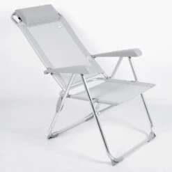AKTIVE - Chaise Pliante Haute Avec Dossier Haut Réglable 5 Positions, Gris -Camping En Plein Air aktive chaise pliante haute avec dossier haut reglable 5 positions gris 2