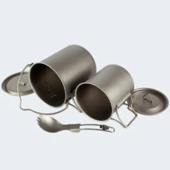 Camping En Plein Air -Camping En Plein Air batterie de cuisine de camping set casseroles fourchettecuillere titane 1
