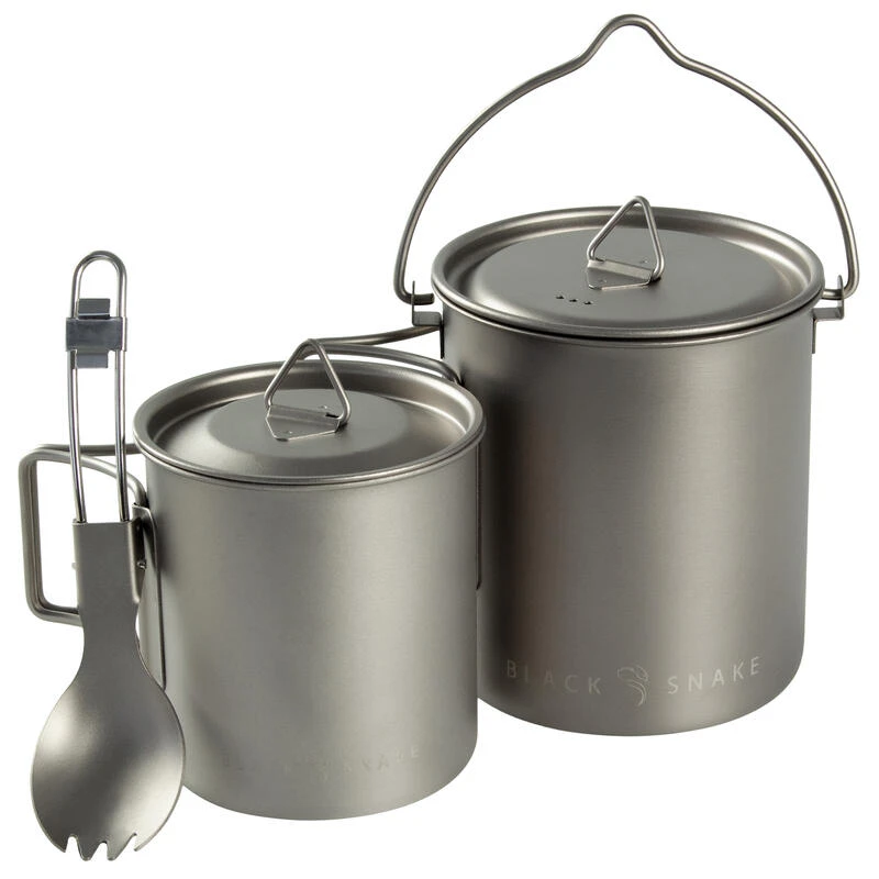 Batterie De Cuisine De Camping Set | Casseroles + Fourchette/Cuillère | Titane 1 Batterie De Cuisine De Camping Set | Casseroles + Fourchette/Cuillère | Titane