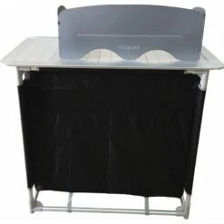 BAYASUN Meuble De Cuisine 4 Étagères Pieds Réglables Gris -Camping En Plein Air bayasun meuble de cuisine 4 etageres pieds reglables gris 4