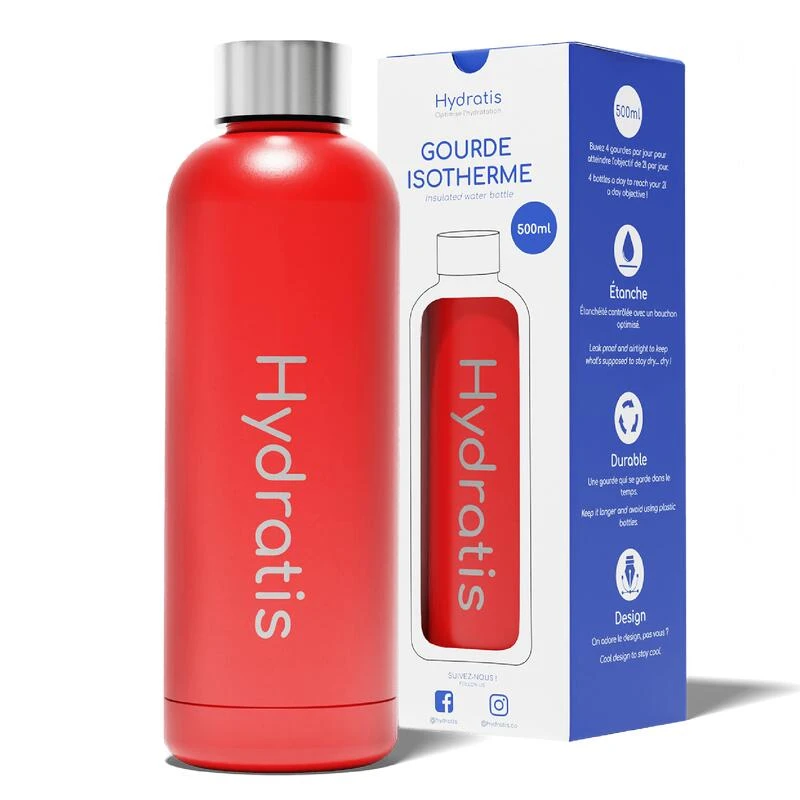 Gourde Isotherme Rouge De 500ml : 24h Chaud, 48h Au Frais 1 Gourde Isotherme Rouge De 500ml : 24h Chaud, 48h Au Frais